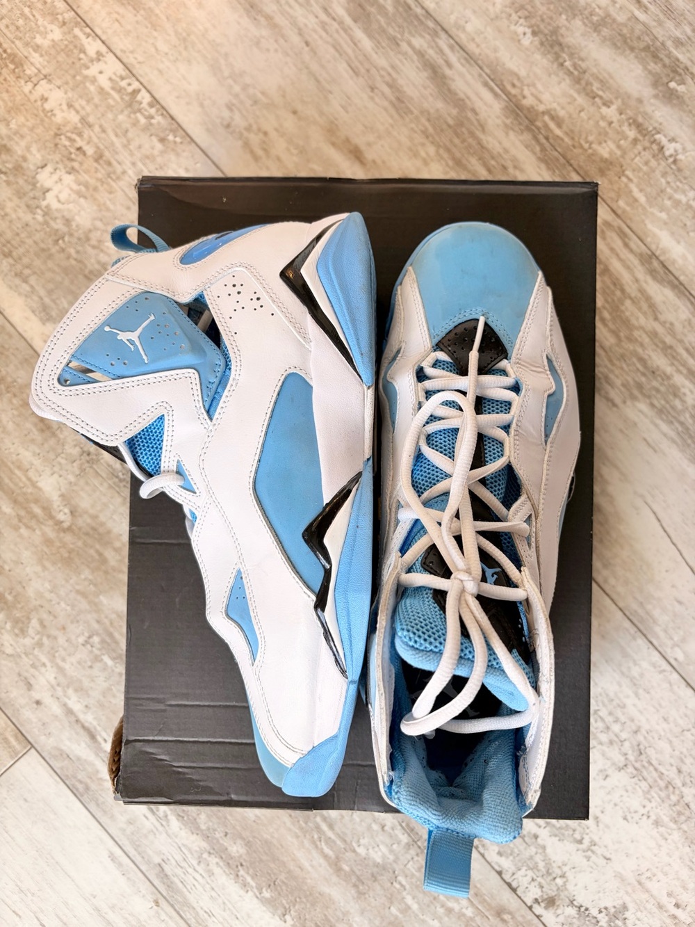 Jordan True Flight White and Light Blue High-Top Sneakers